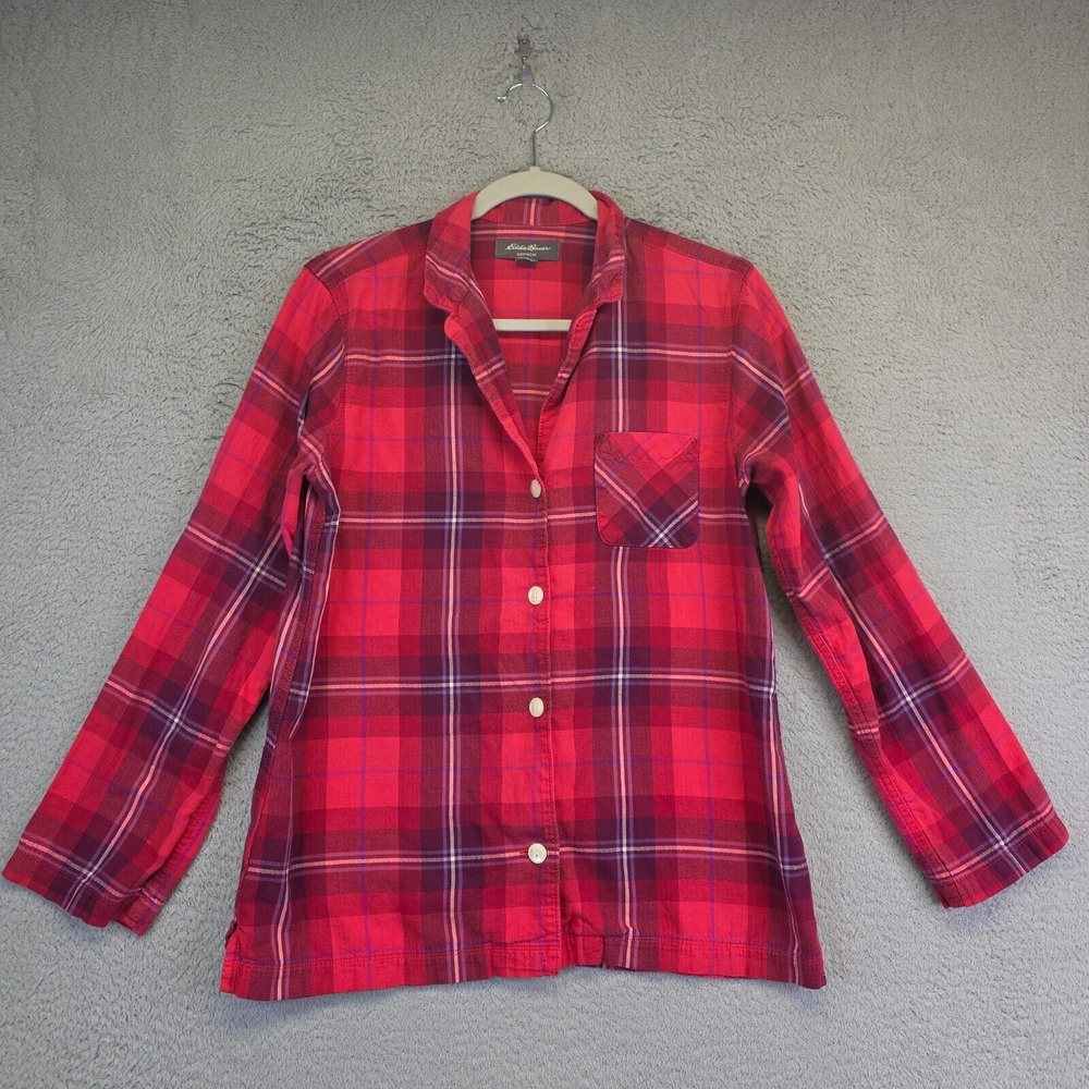 Eddie Bauer Pajama Top‎ Womens S Red Flannel Tartan Plaid Sleepwear Blouse Cozy